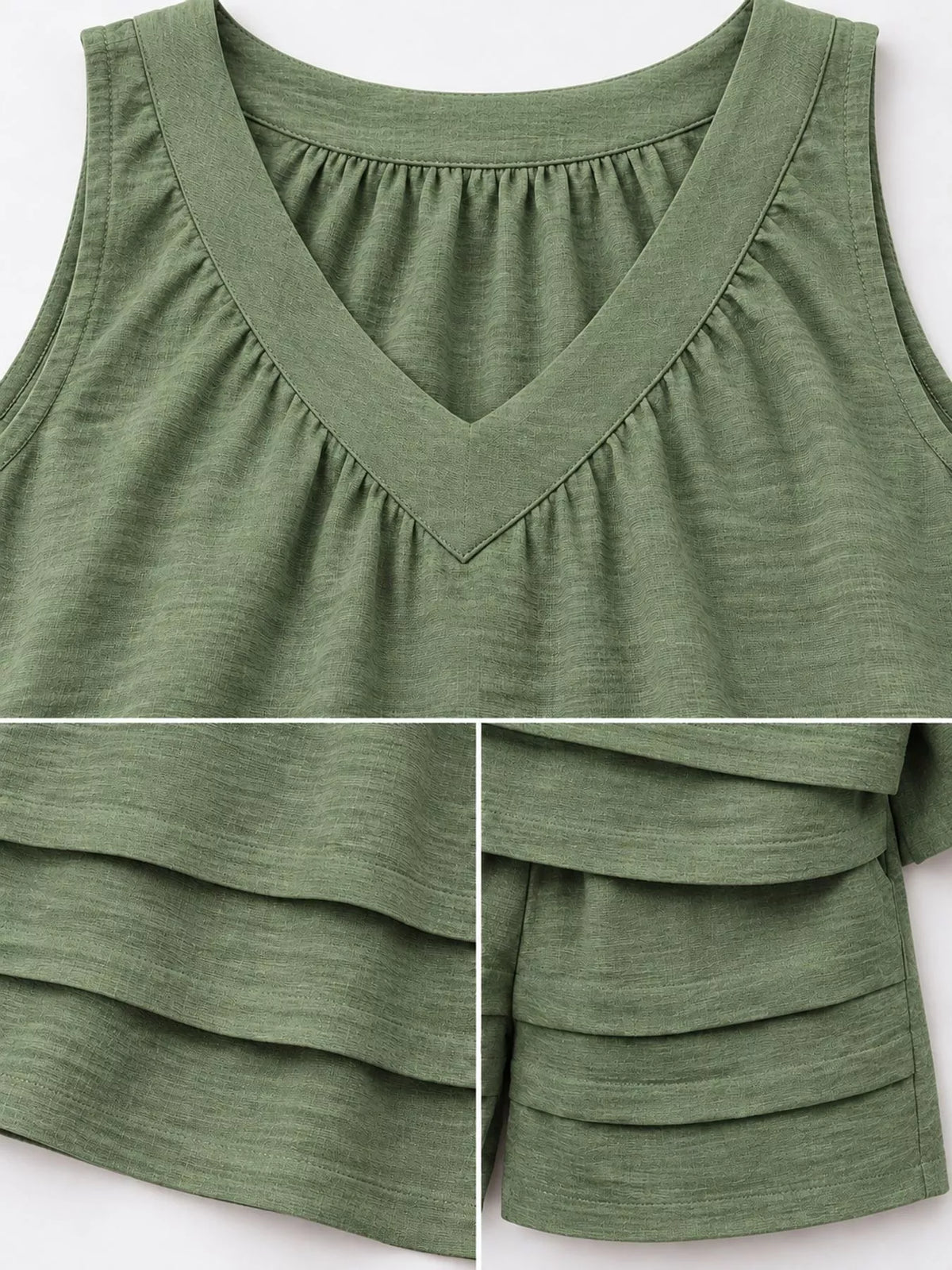 V-neck sleeveless outfit set, construction and design details
