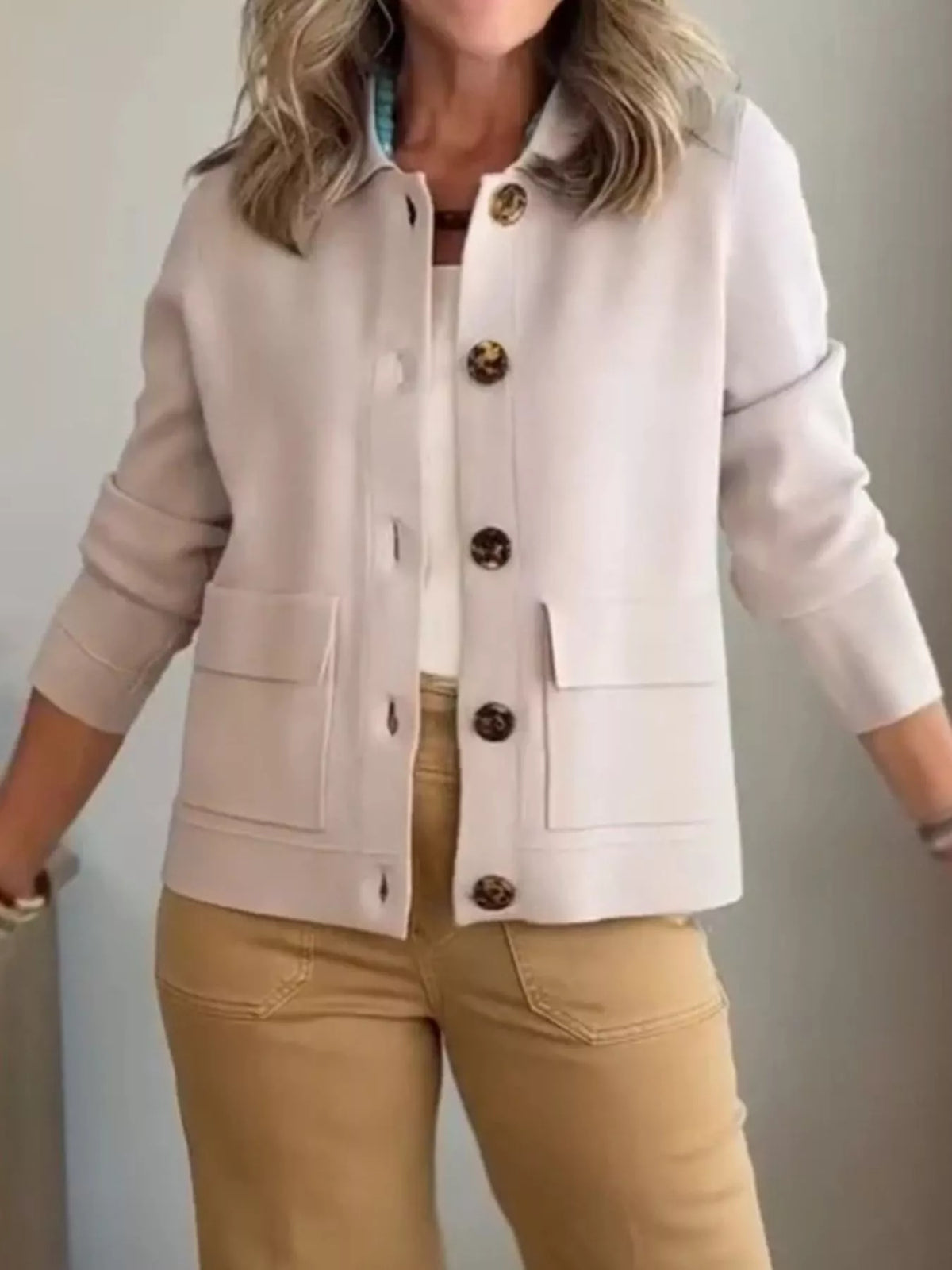 Trendsi Full Size Long Sleeve Button-Down Outerwear Plus Size -