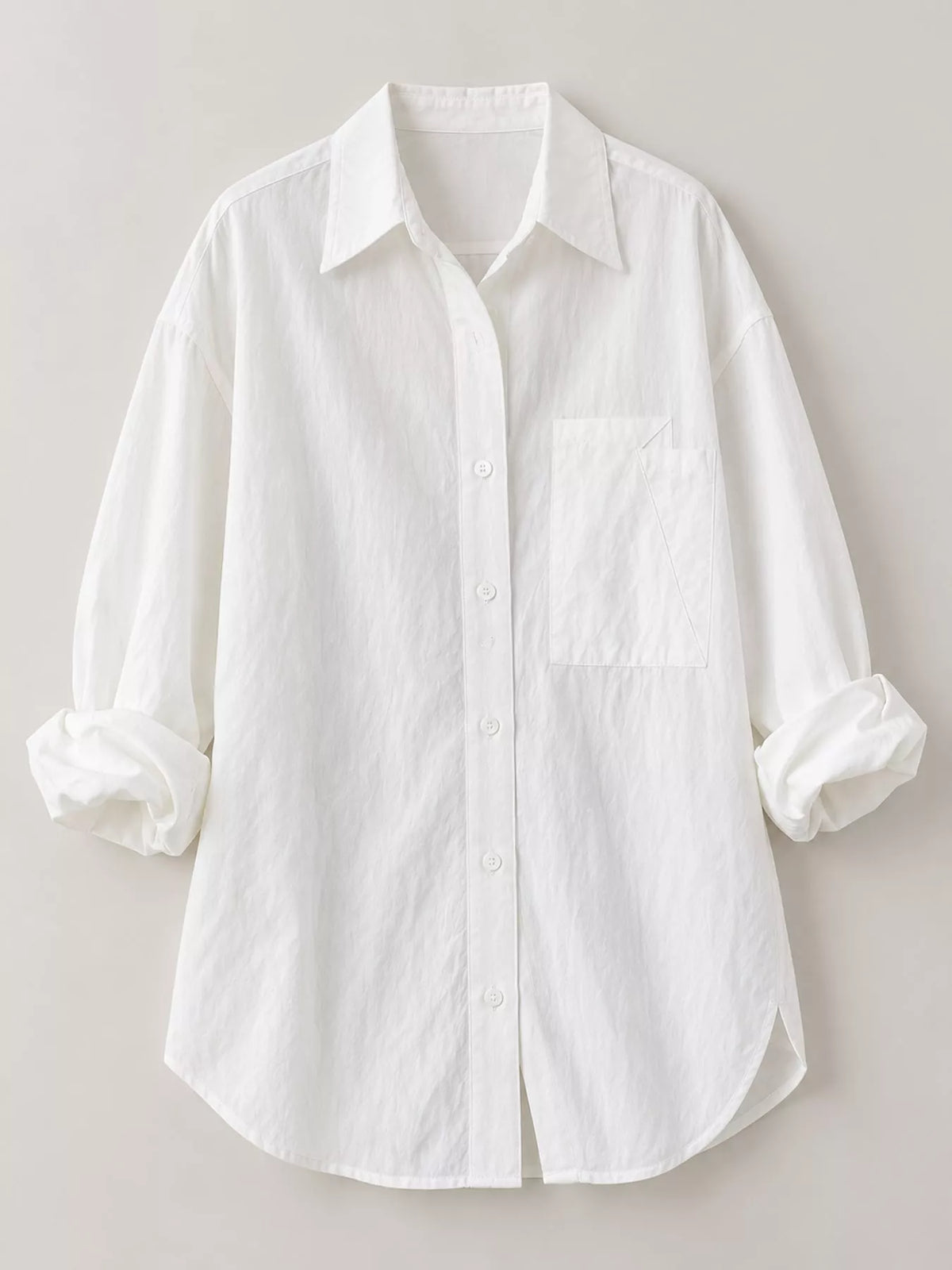 White button down long sleeve shirt, front view