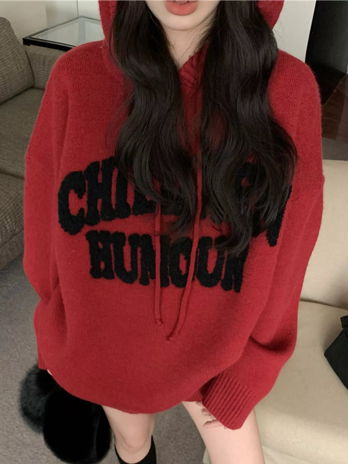 Burgundy graphic long-sleeve sweater
