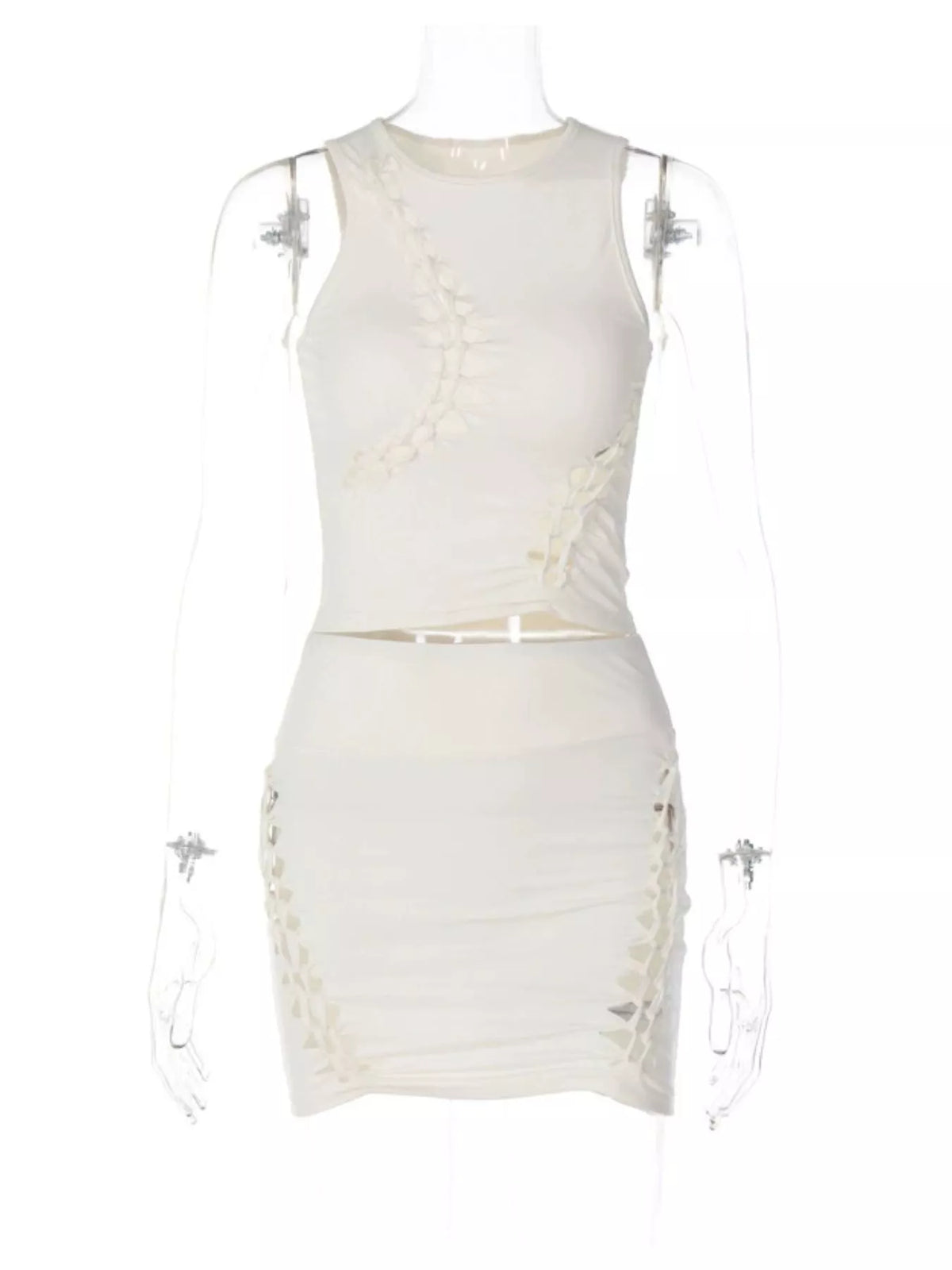 Sleeveless Cut-Out Bodycon Top and Mini Skirt Set — garment back