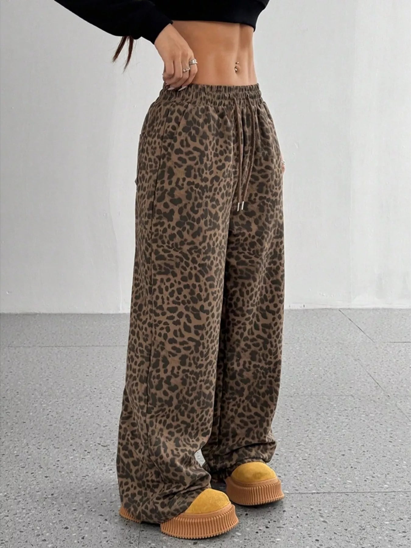 Trendsi Leopard Wide-Leg Drawstring Pants -