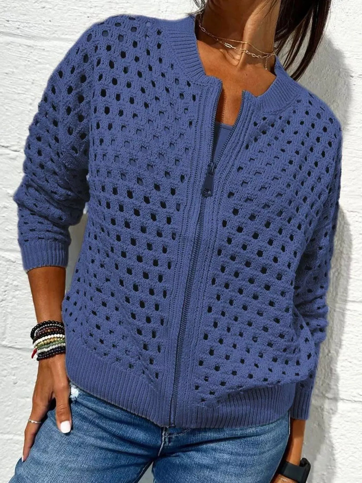 Trendsi Full Size Crochet Knit Zip-Up Cardigan Plus Size -