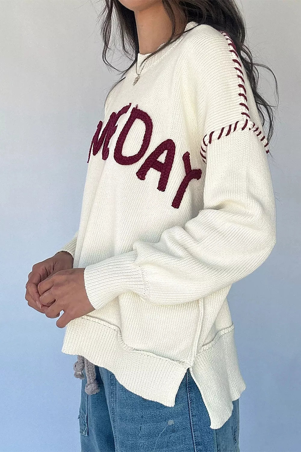 Trendsi Drop Shoulder Game Day Letter Sweater -