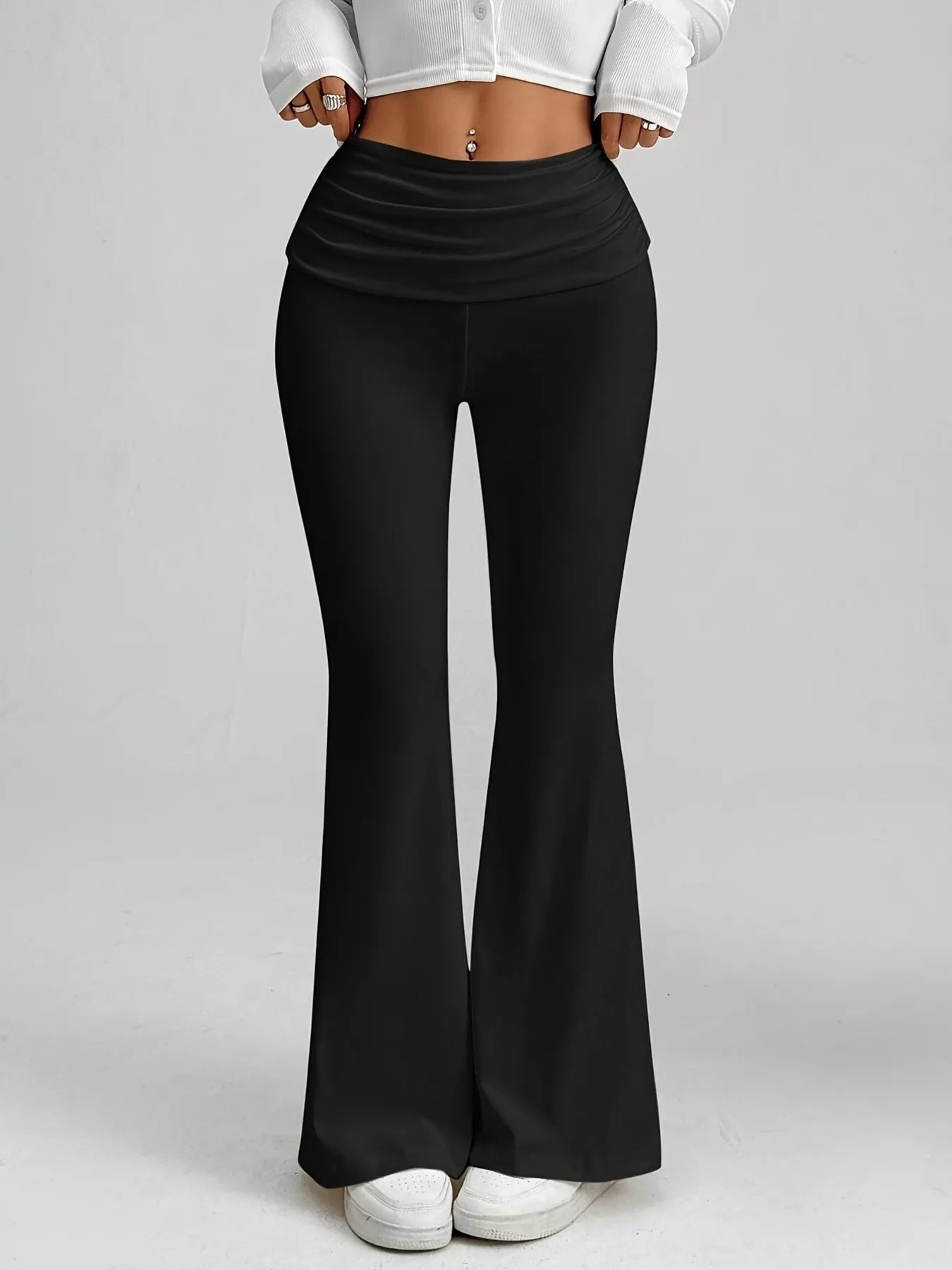 Women's high-waisted polka dot flare pants
