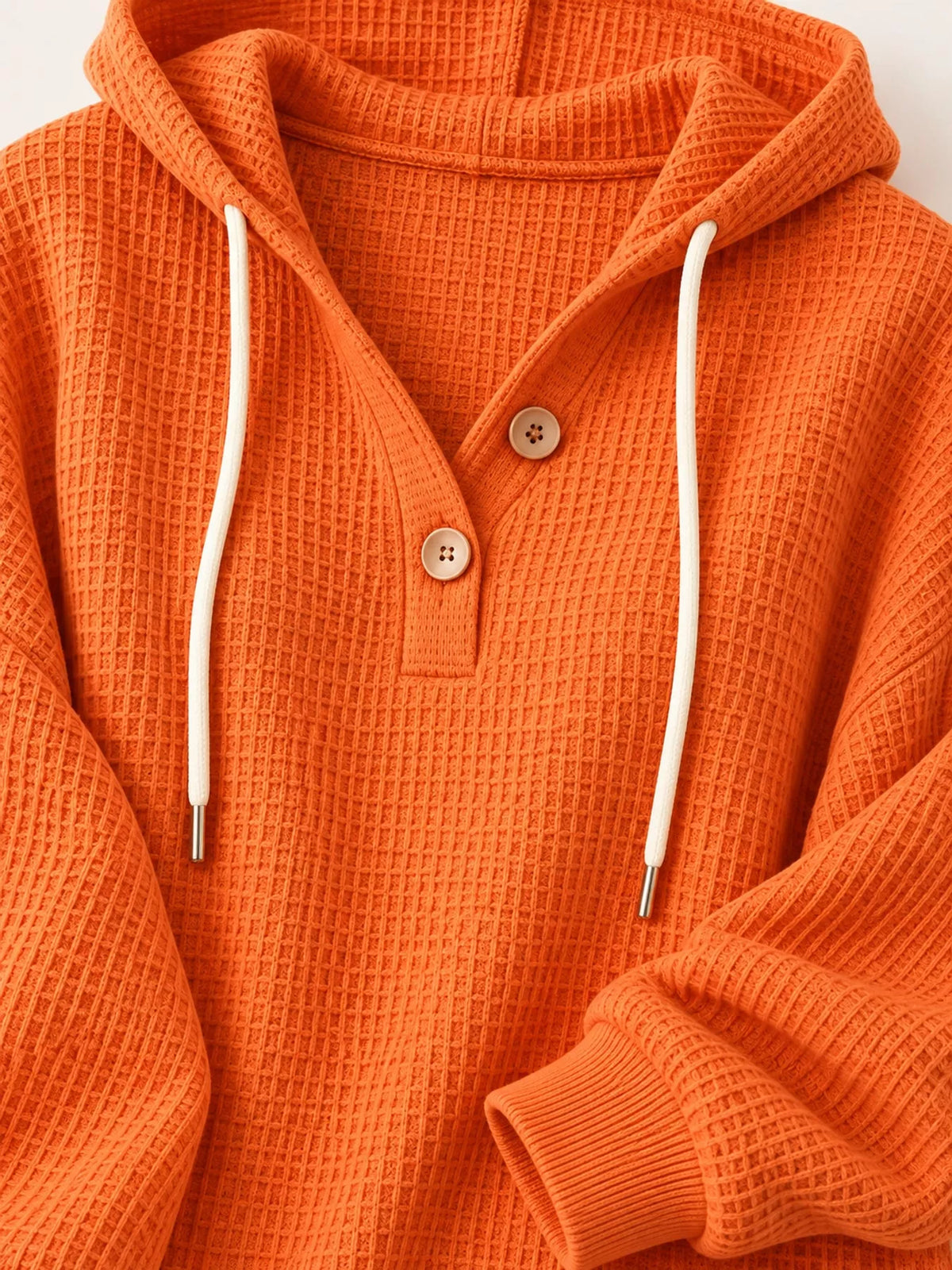 Waffle-knit hoodie, orange neckline detail