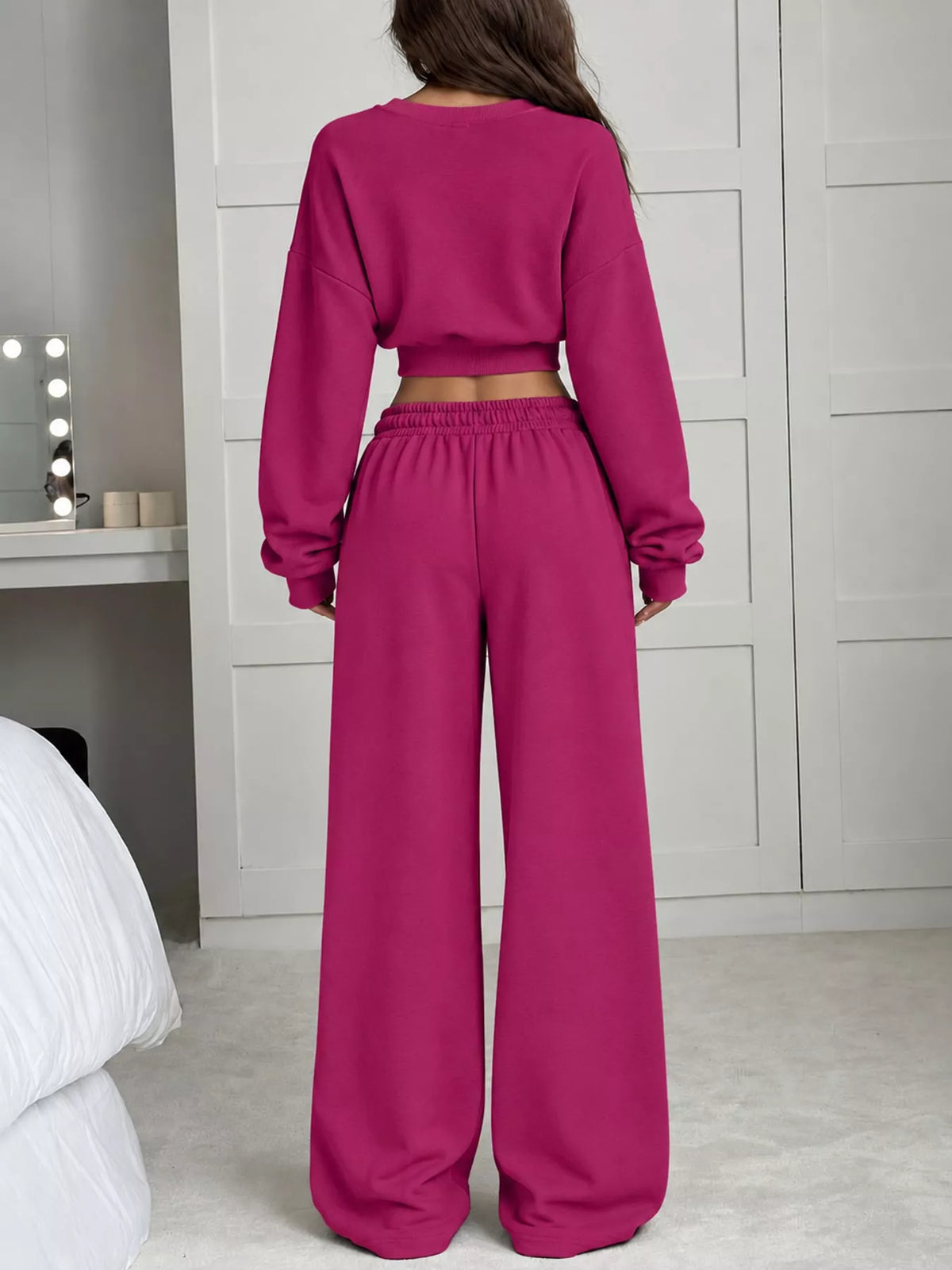 Wide-leg top and pants set, back view
