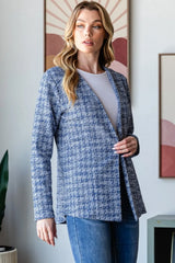 Trendsi Heimish Full Size Houndstooth Tweed Open Front Blazer - Outerwear