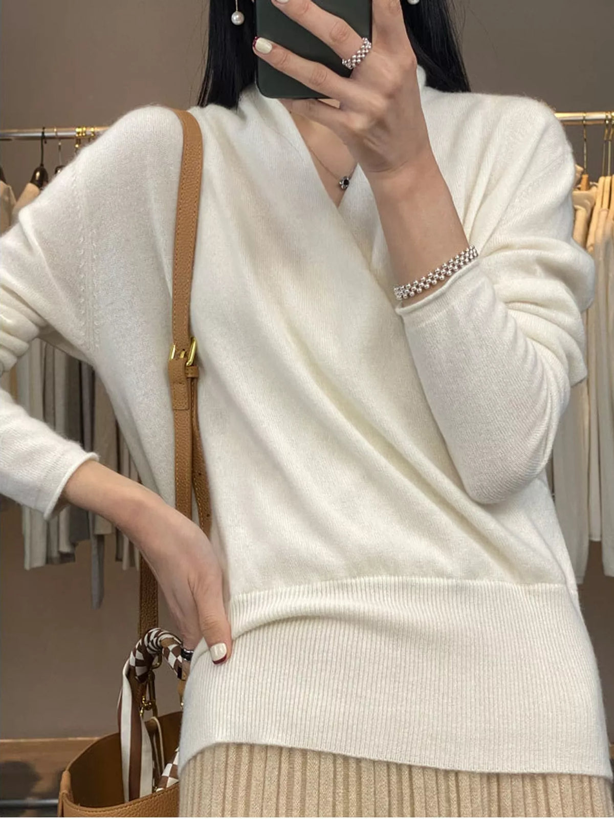 Cream wrap-front sweater
