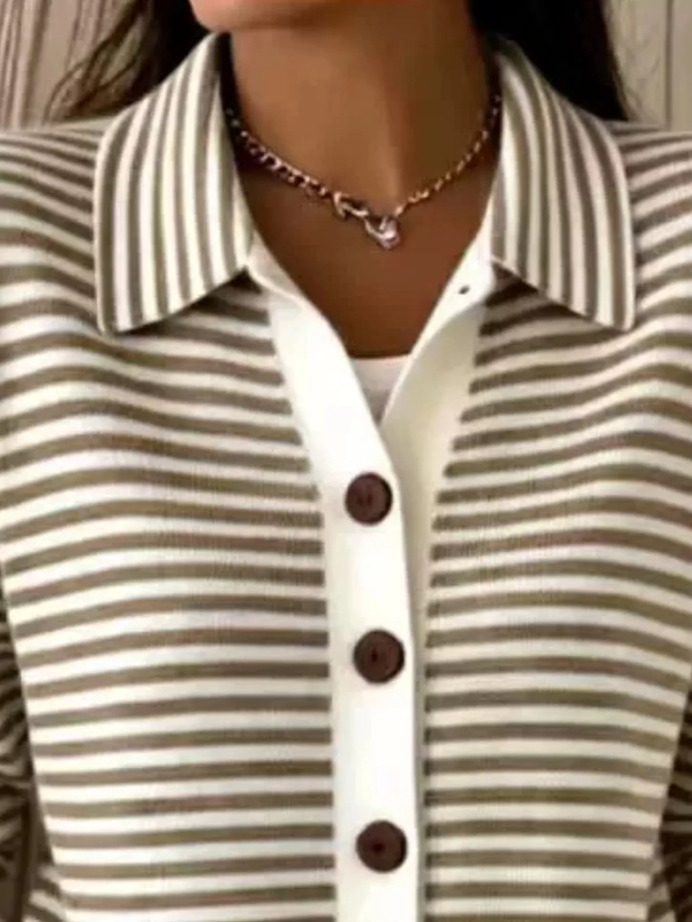 Trendsi Striped Collared Button-Down Knit Cardigan -