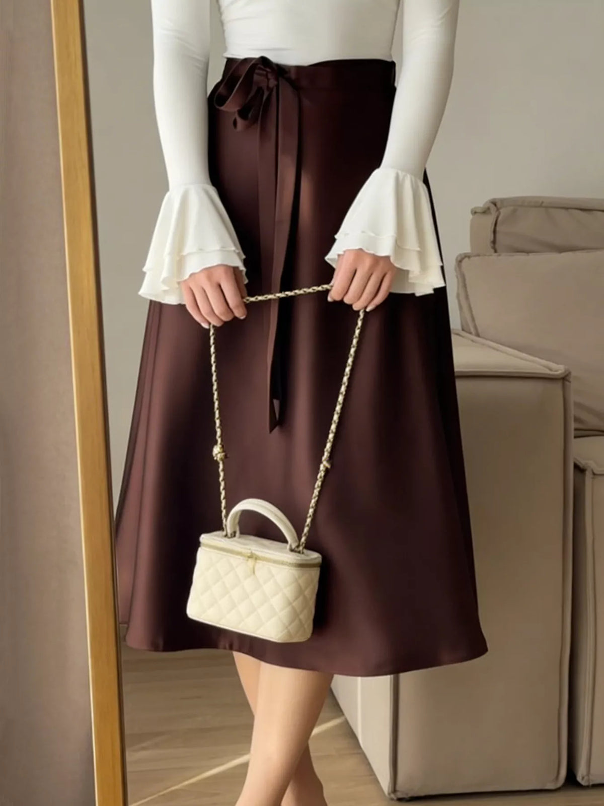 Trendsi Satin A-Line Midi Skirt -