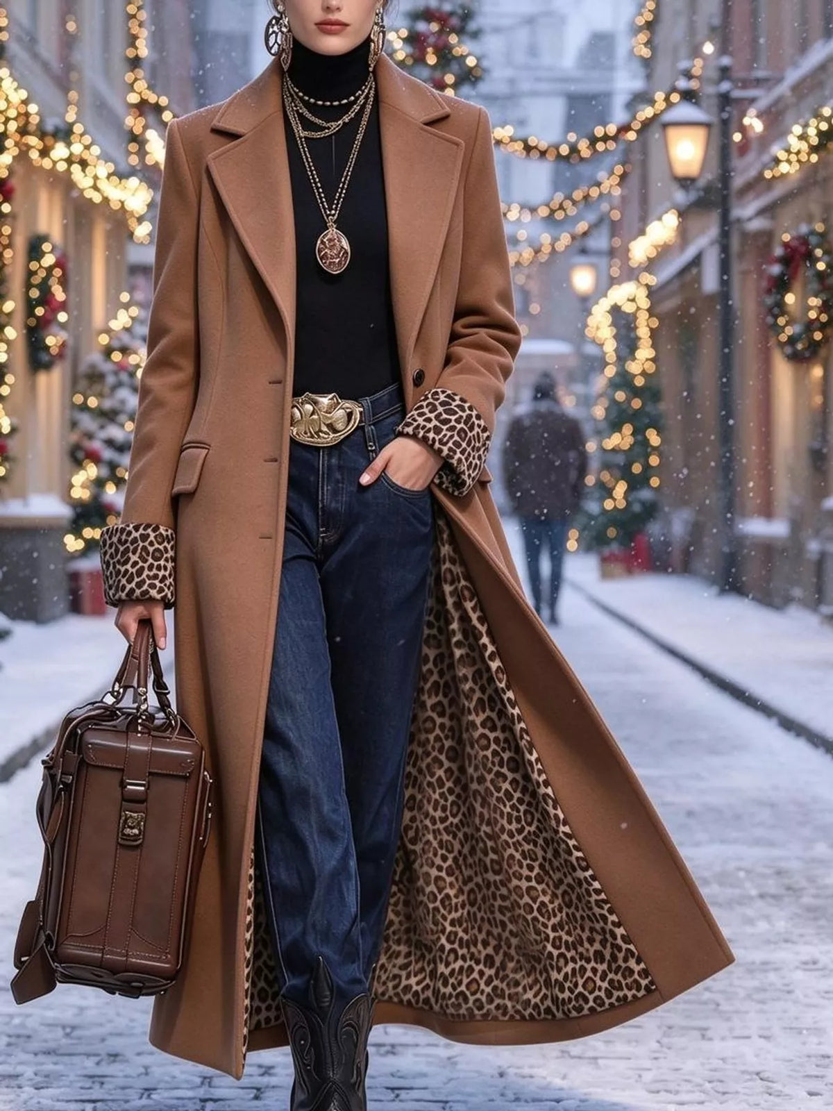 Camel-Woolen Version button up longline coat