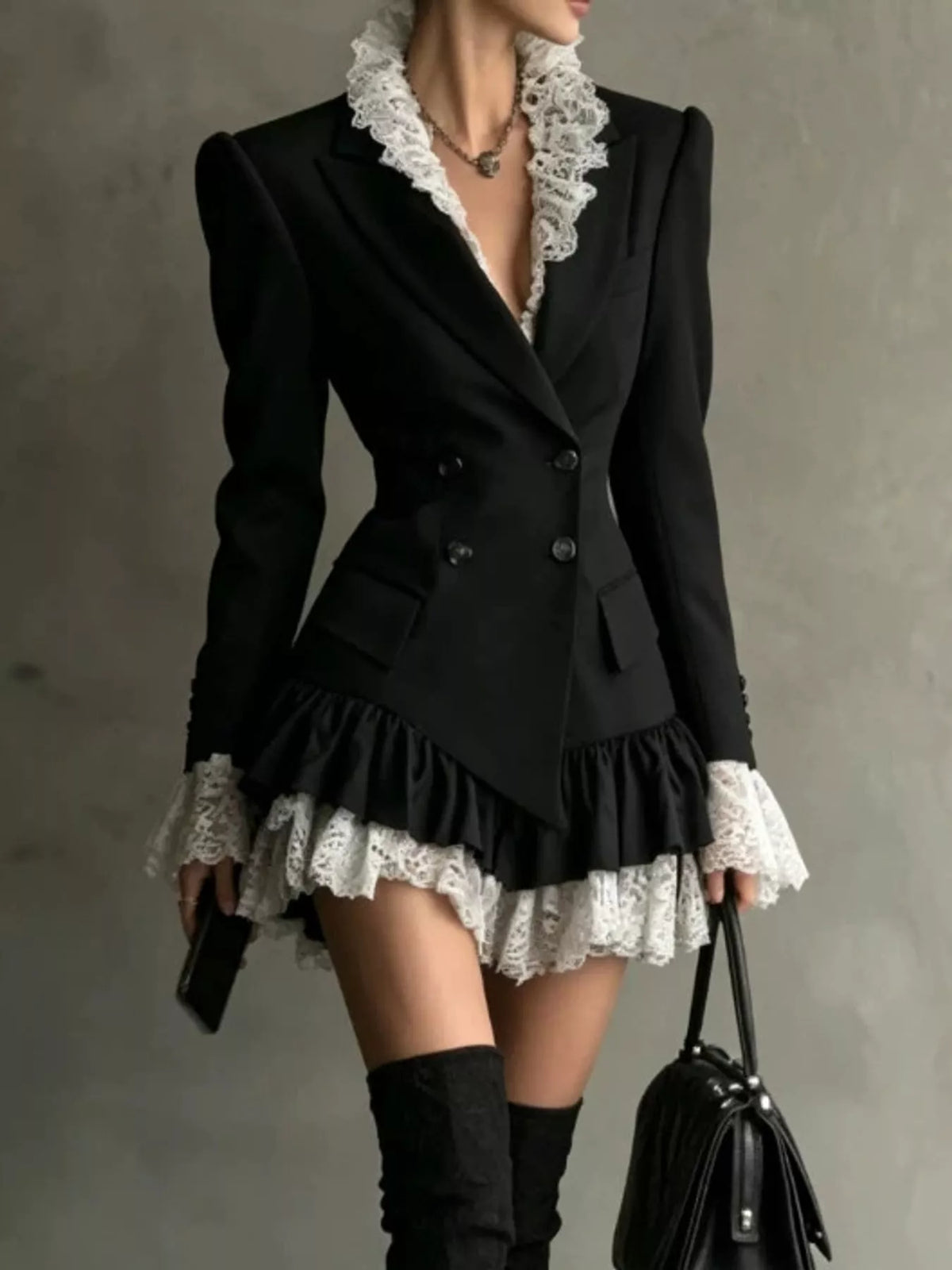 Collared long sleeve mini dress, front view on model