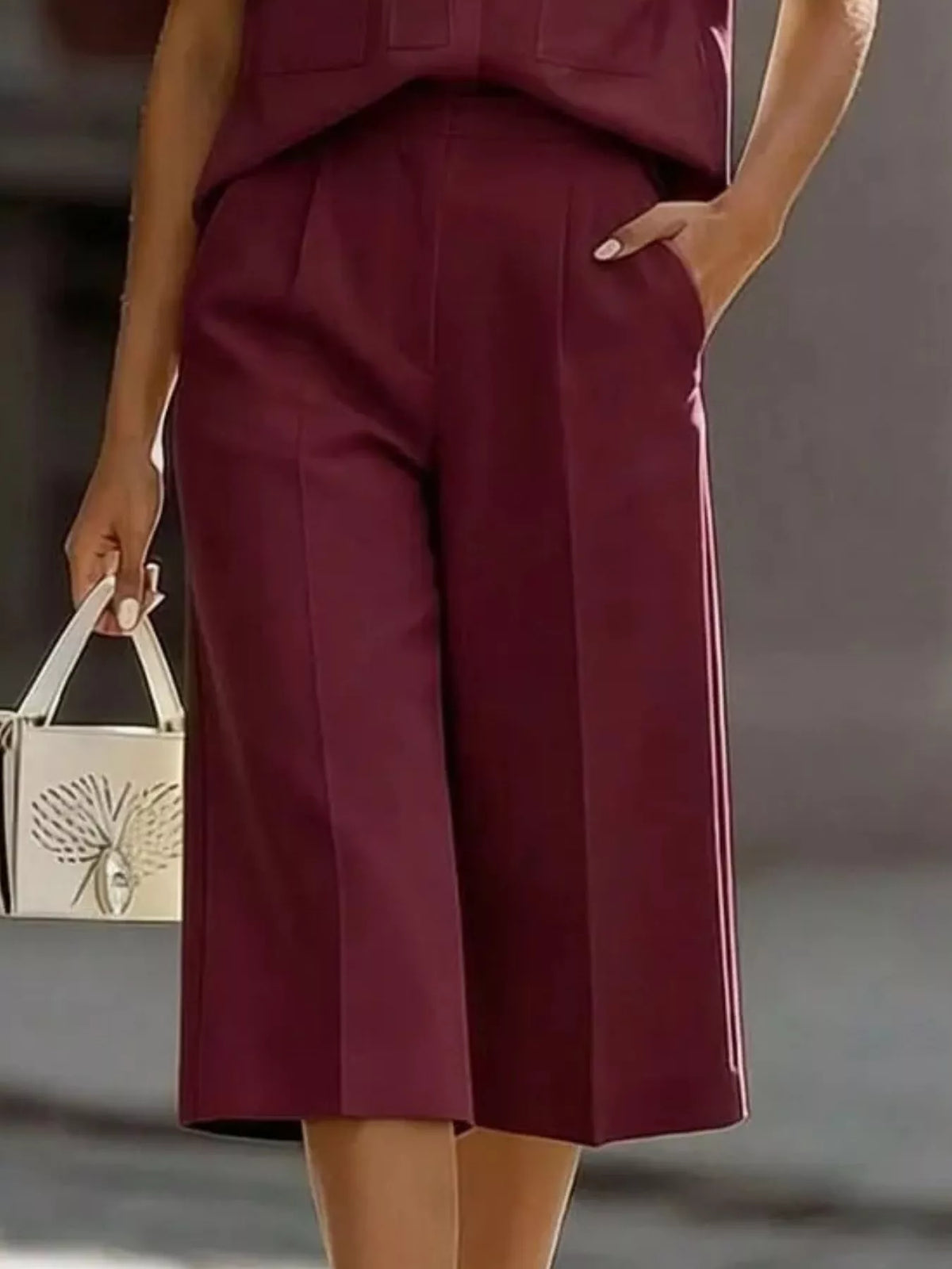 Wine Red short sleeve shirt and capris set