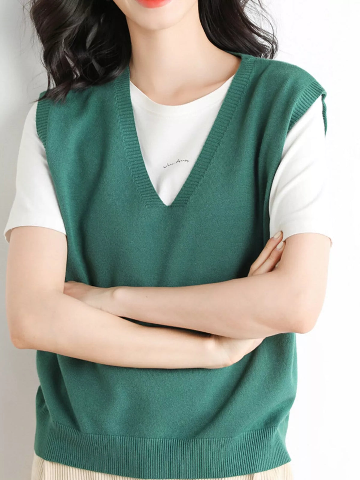 V-Neck Knit Sweater Vest — front view