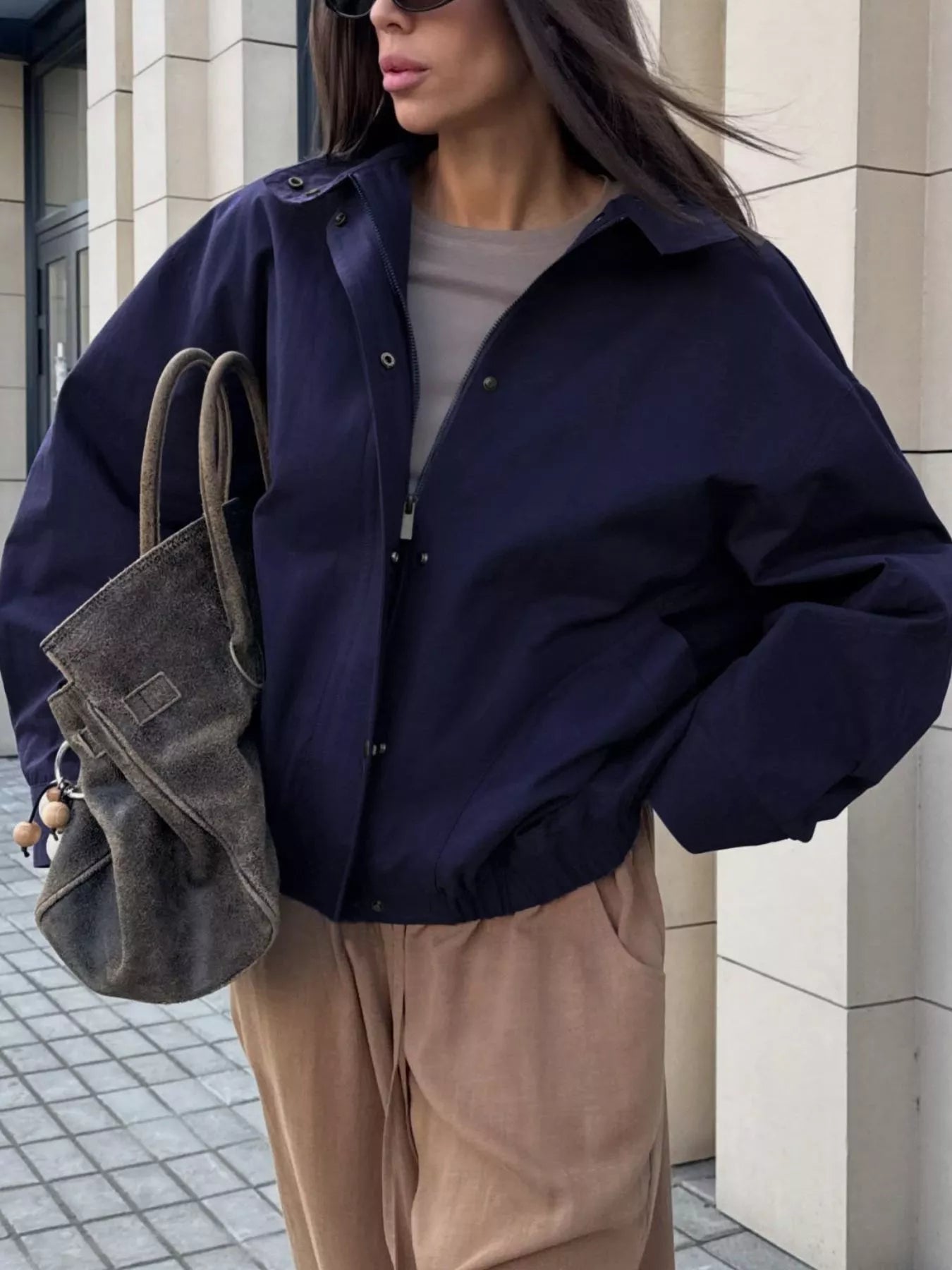 Trendsi Snap Down Dropped Shoulder Jacket -