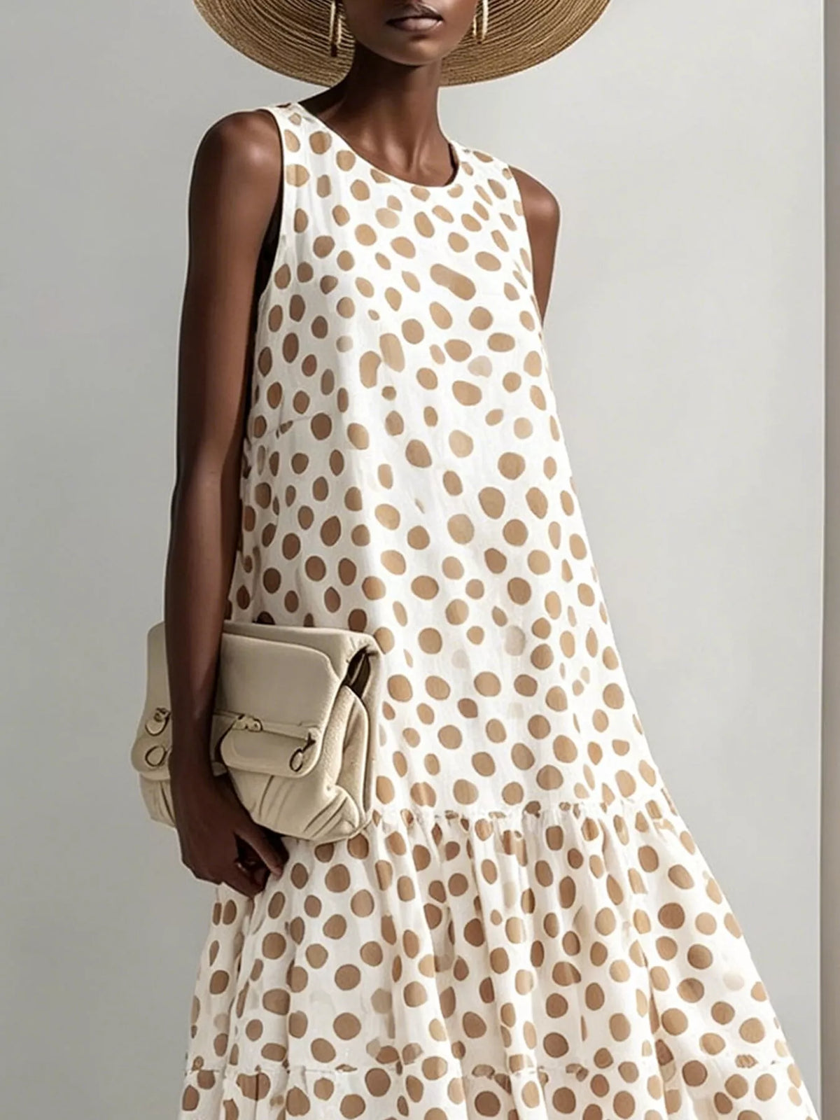 Trendsi Polka Dot Sleeveless Tiered Maxi Dress -