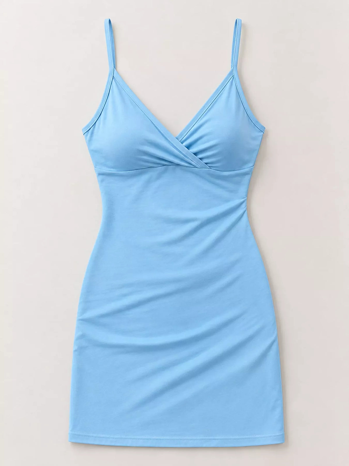 Women's Spaghetti Strap Mini Dress in light blue — flat lay view