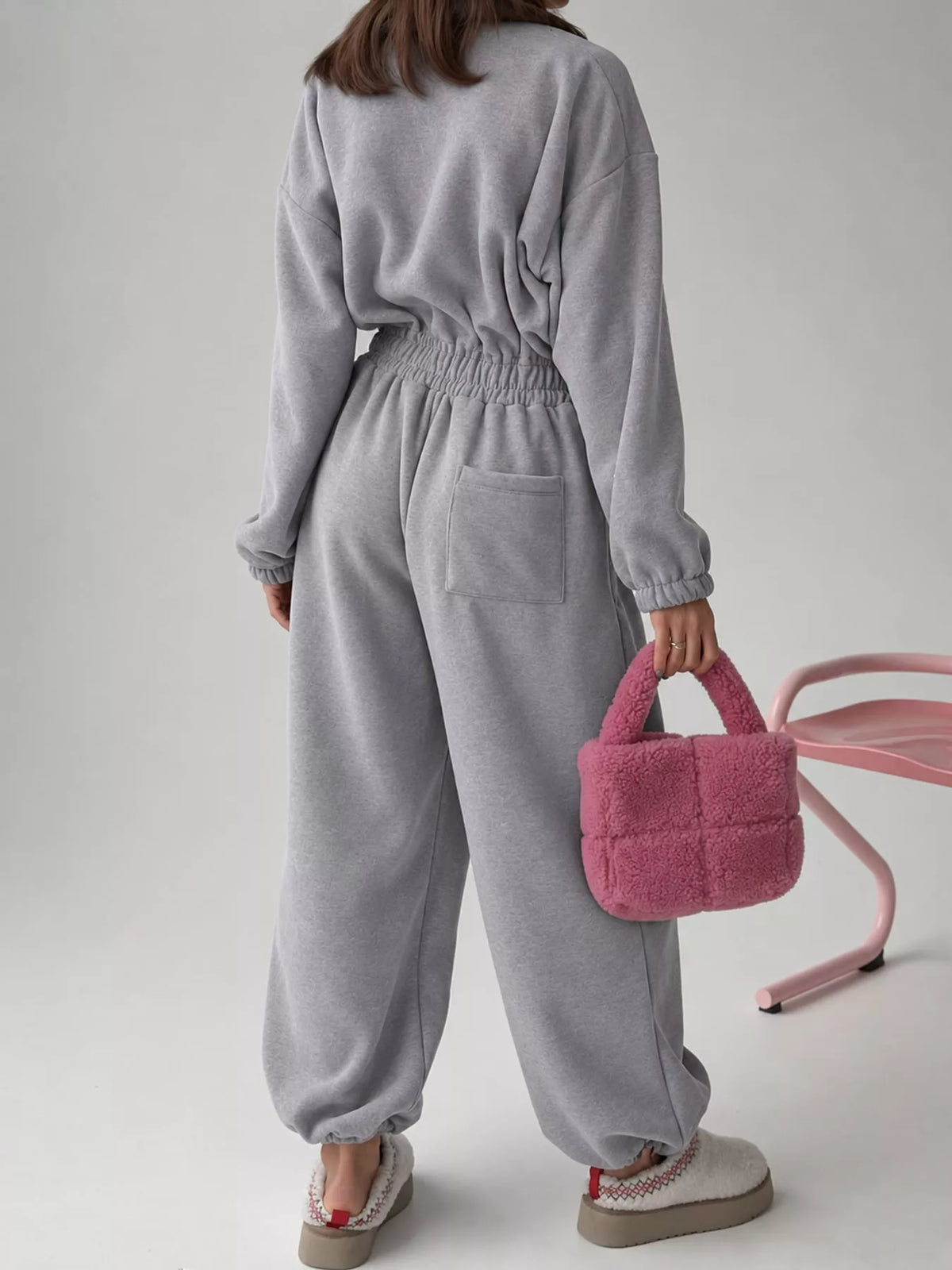 Zip Front Long Sleeve Jumpsuit — back view