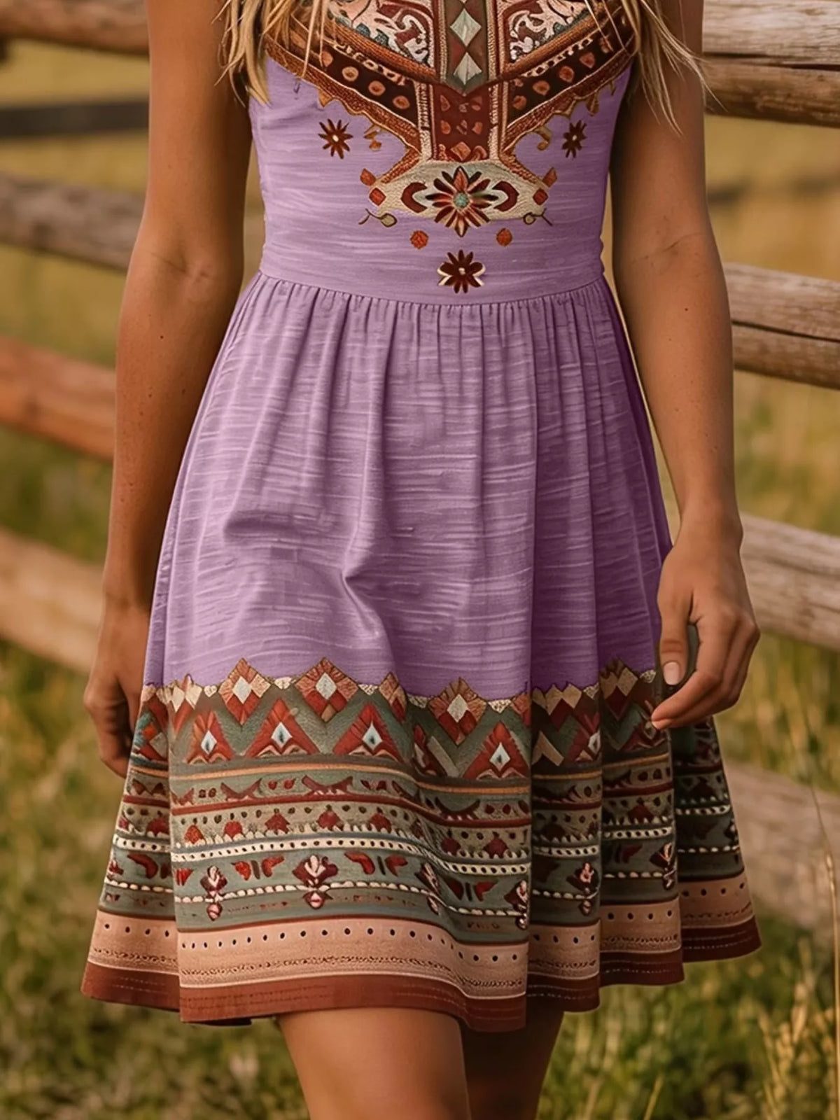 Trendsi Tribal Print Sleeveless A-Line Summer Dress -