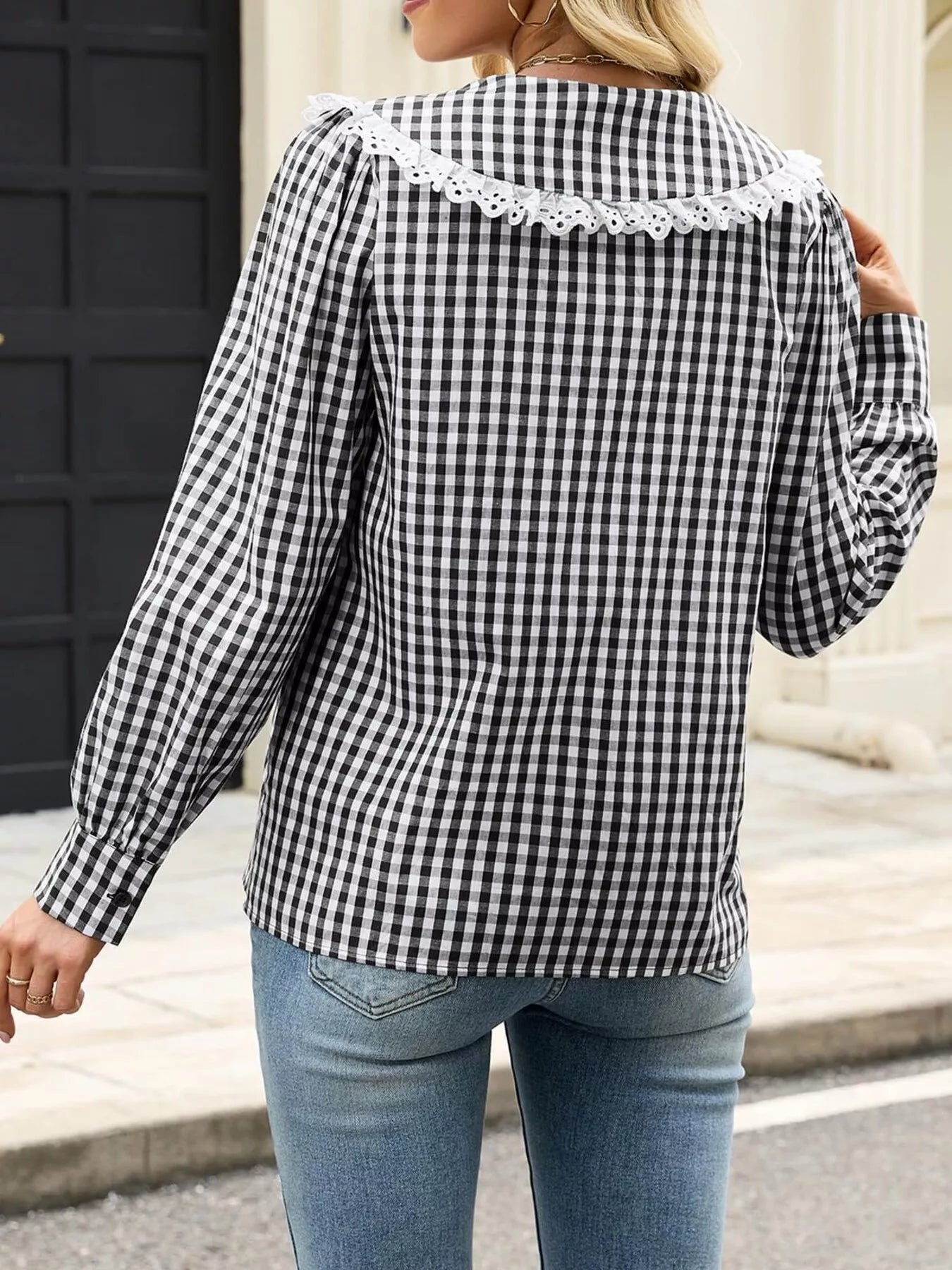 Trendsi Lace Peter Pan Collar Button Up Shirt -