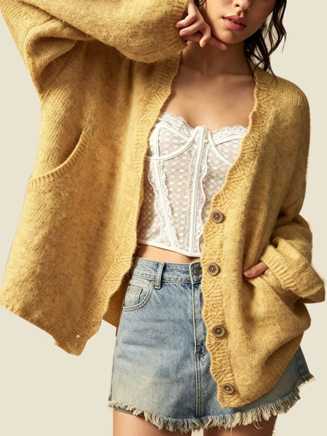 Trendsi V-Neck Button-Down Knit Cardigan -