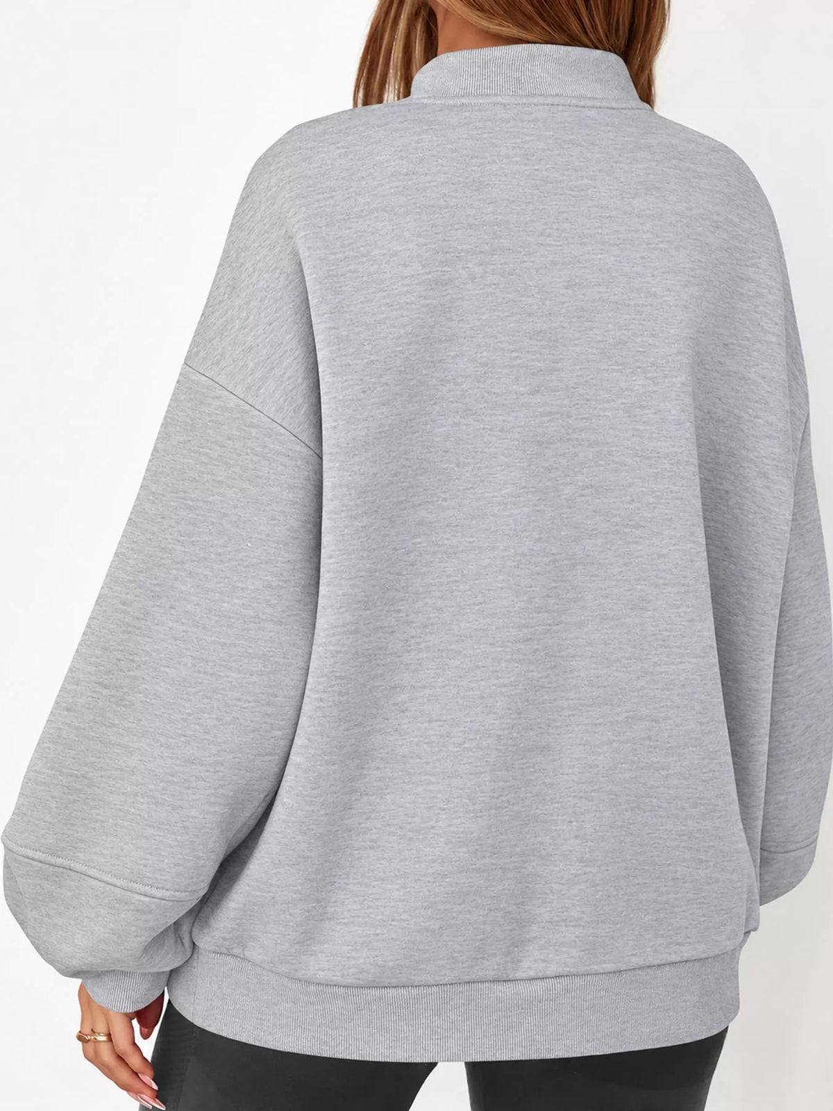 Gray oversized zip-up jacket — back view