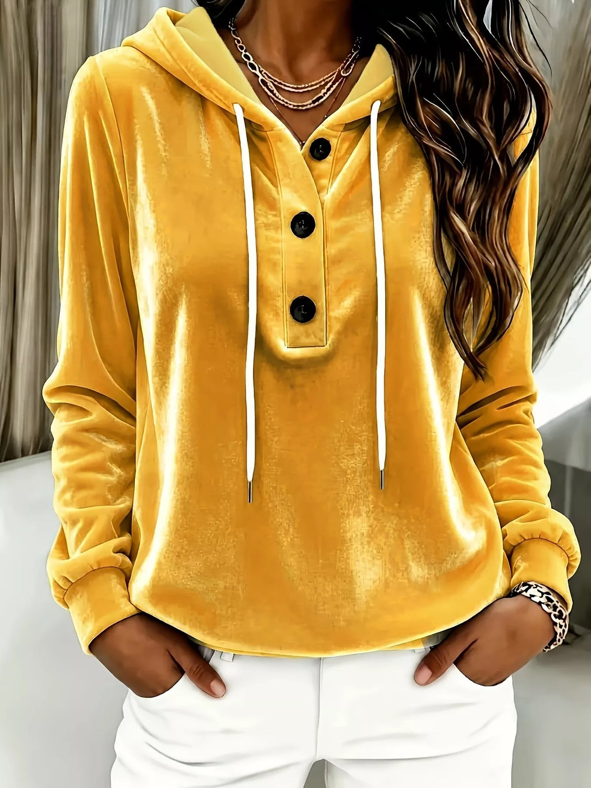 Trendsi Full Size Drawstring Button Detail Hoodie Plus Size -