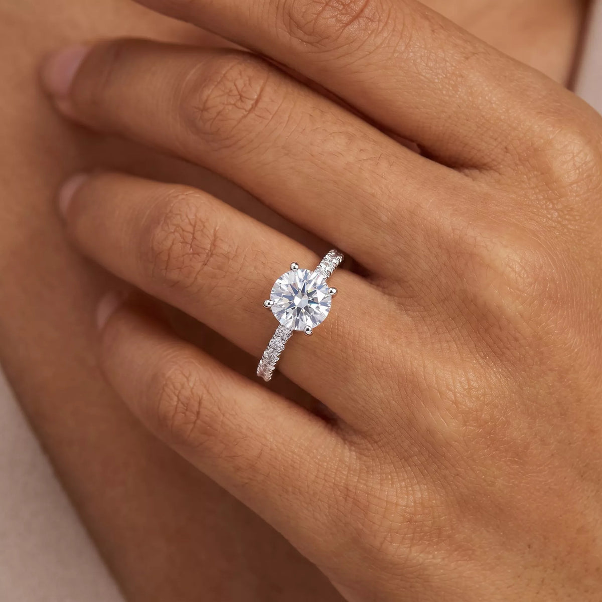 Round Cut Zircon Ring, shown worn