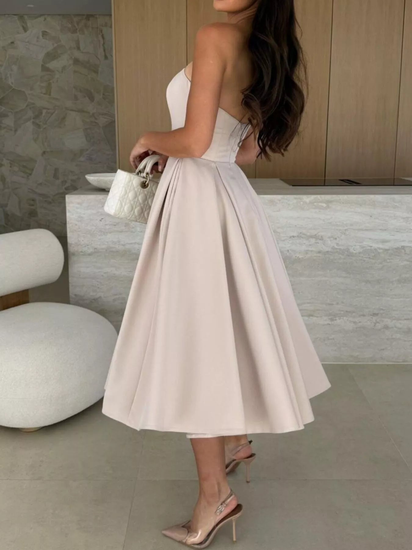 Trendsi Strapless Ruched A-Line Midi Dress -