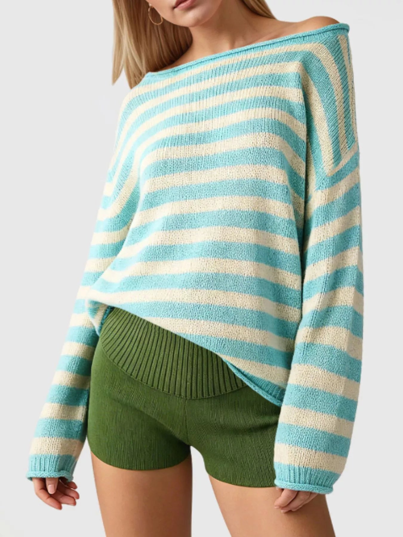 Trendsi Casual Striped Boat Neck Sweater -