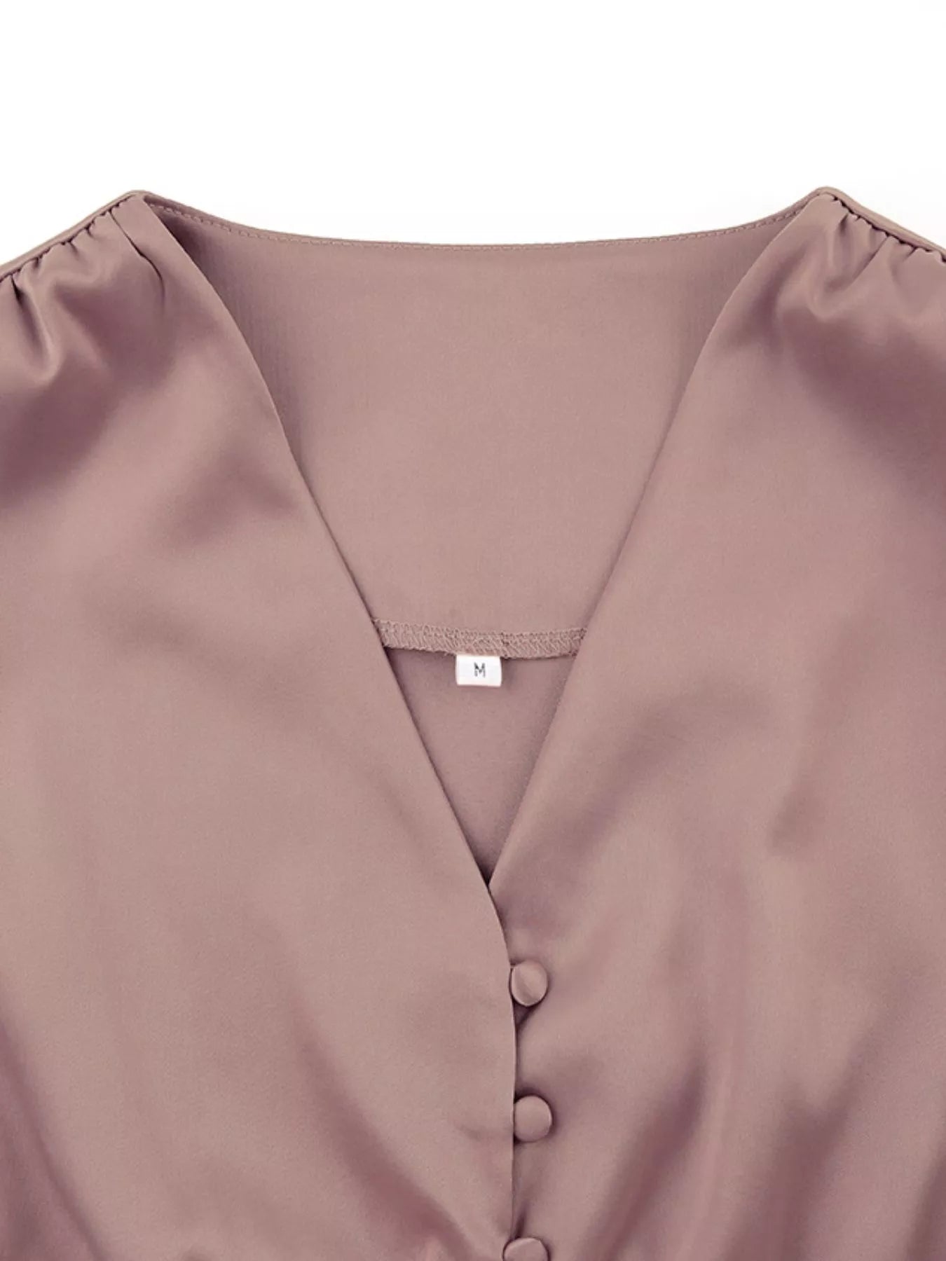 Trendsi Elegant V-Neck Puff Sleeve Button-Down Midi Dress -