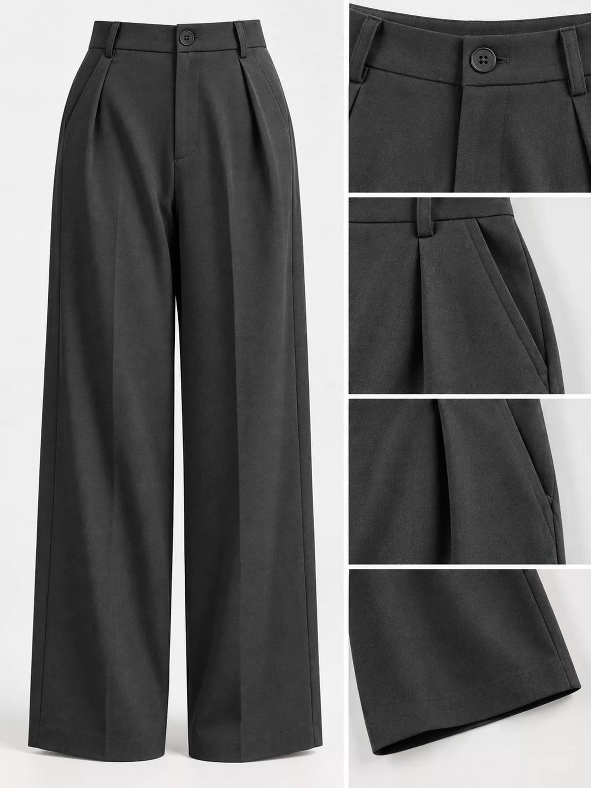 Women's Pleated Wide-Leg Trousers in gray — detail collage view