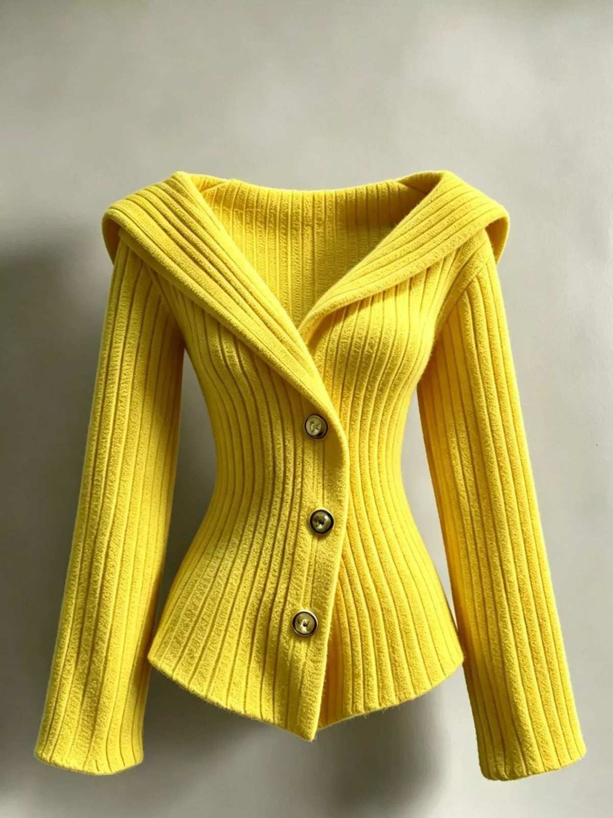 Ribbed cardigan, yellow flat lay