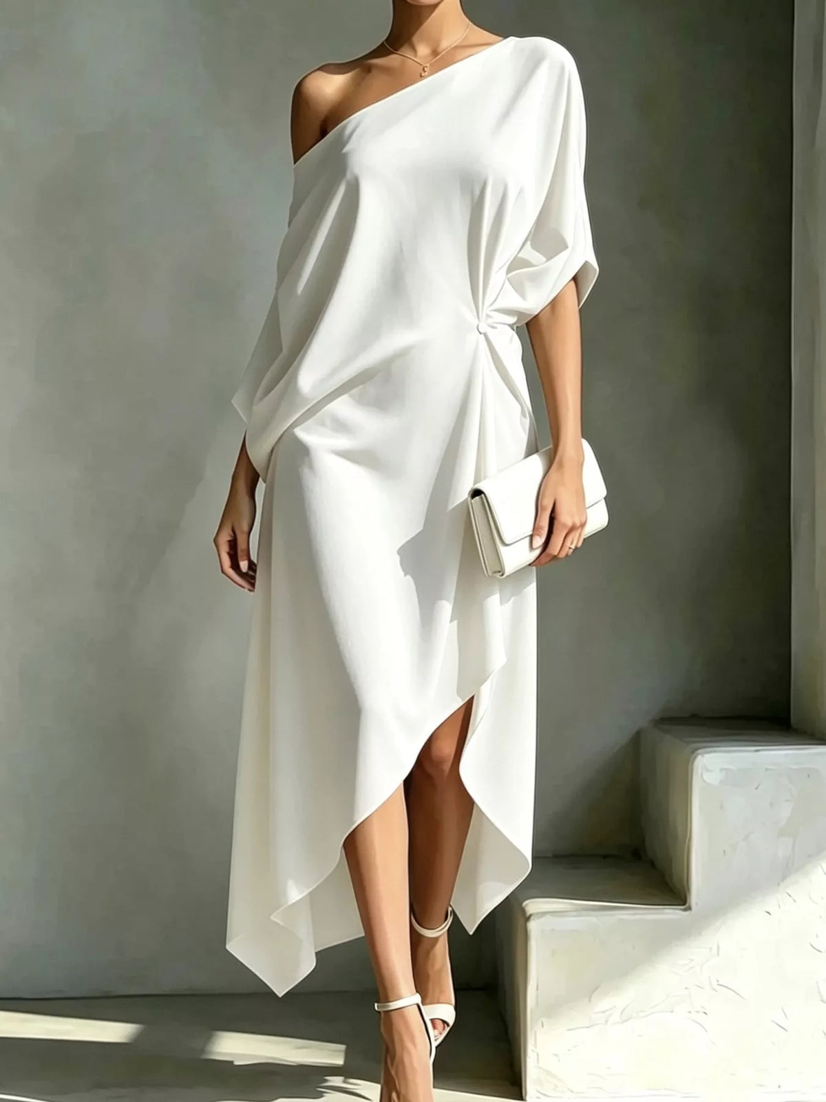 One-shoulder dress, white front