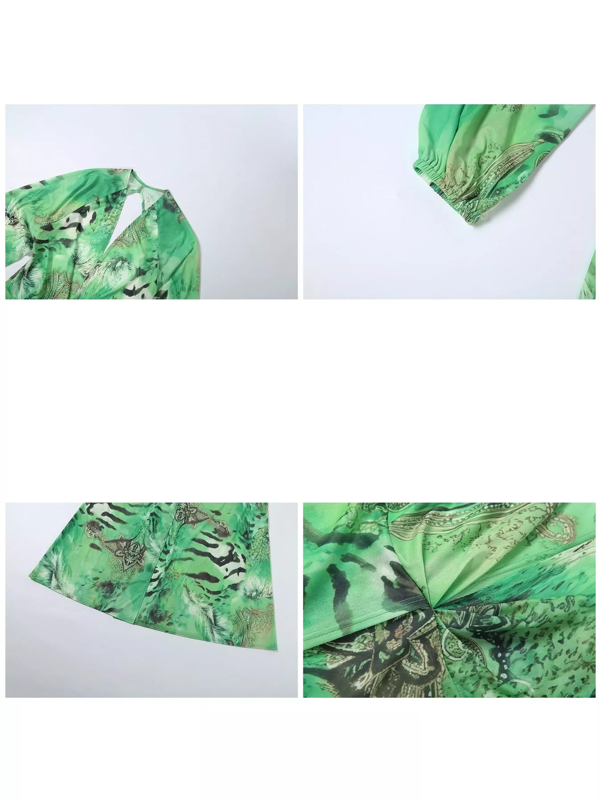 Printed maxi dress, green detail collage