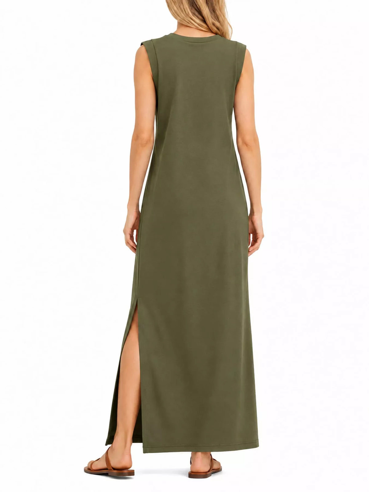 Round neck sleeveless maxi dress, back view