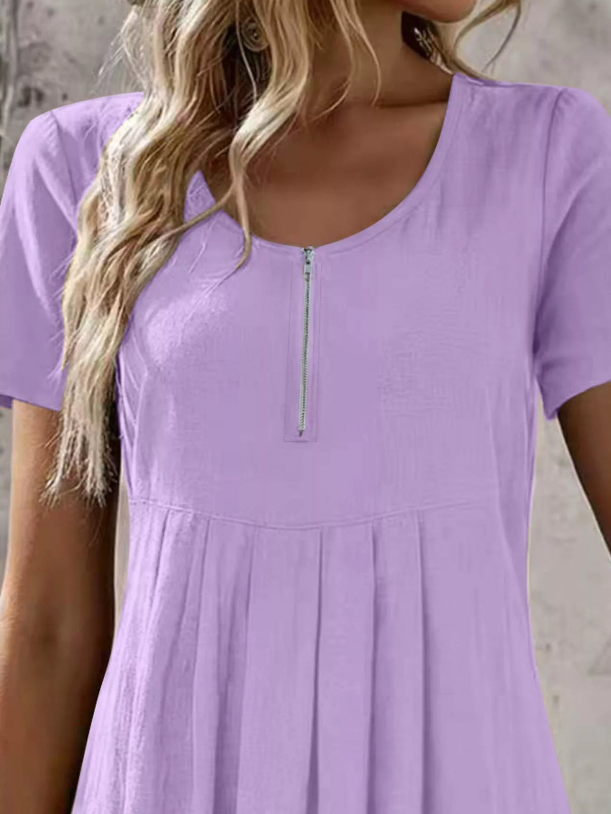 Trendsi Zipper-Front Short Sleeve A-Line Dress -