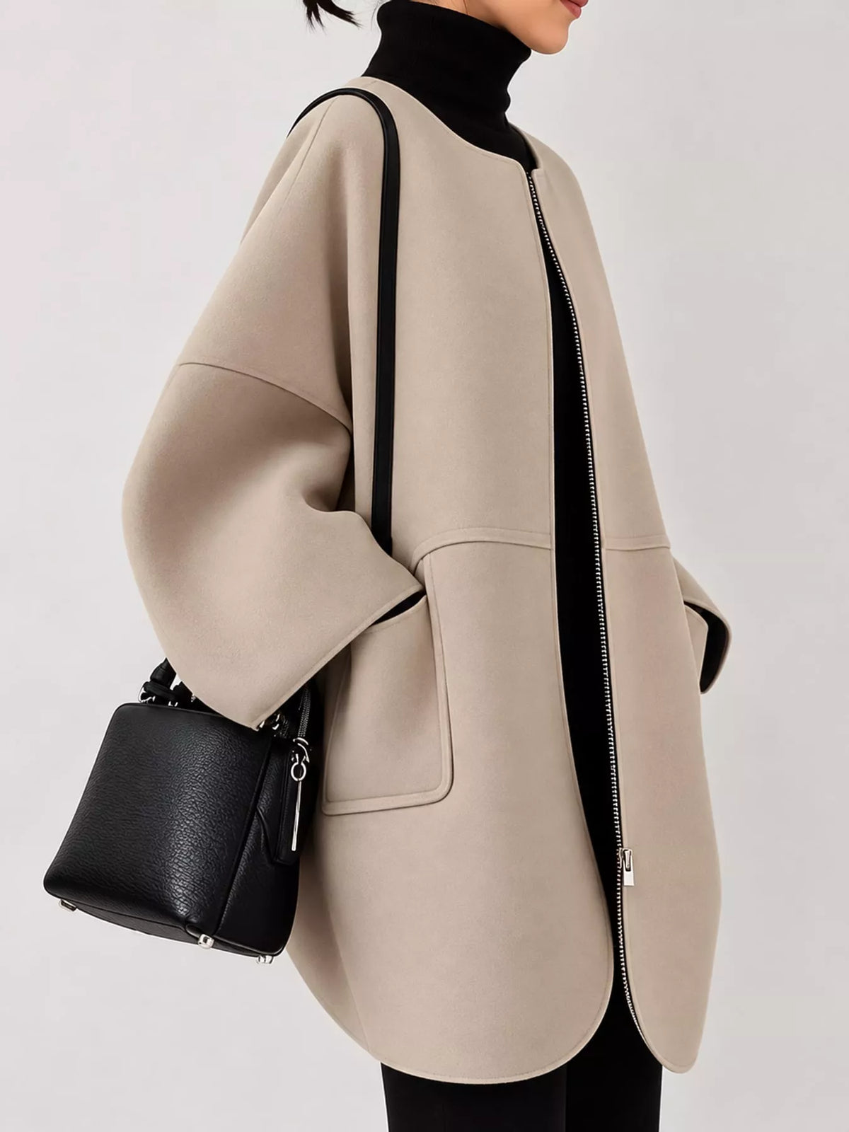 Khaki oversized scuba-style coat