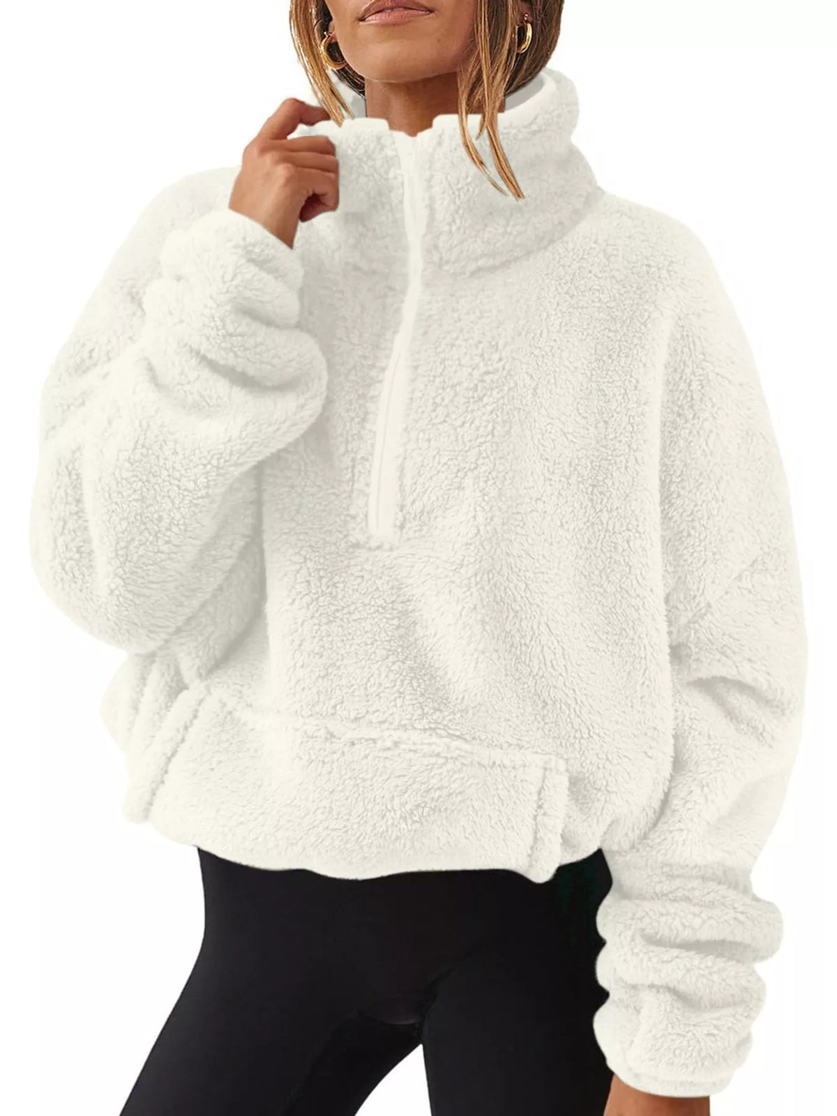 Sherpa quarter-zip sweatshirt, white front