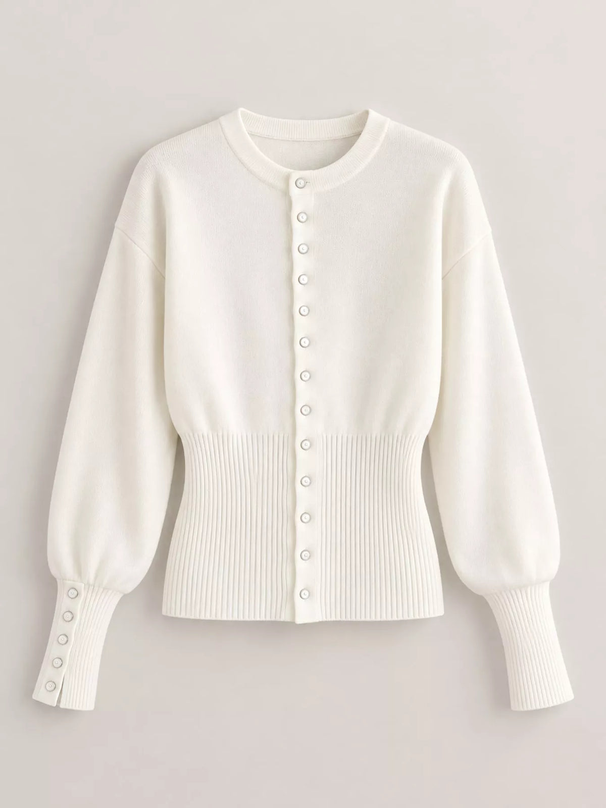 White button up ribbed waist cardigan