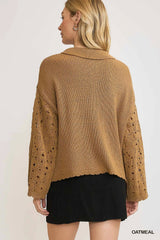 Trendsi Umgee Crochet Button Down Knit Cardigan -
