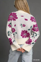 Trendsi Umgee Floral Patterned Mock Neck Sweater -