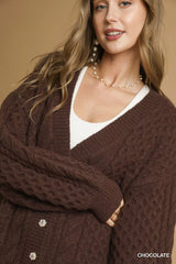 Trendsi Umgee Cable Knit Pearl Button Cardigan -