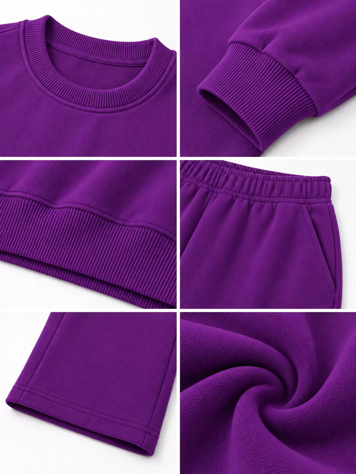 Crewneck Drop Shoulder Sweatshirt and Wide-Leg Pants Set — construction details