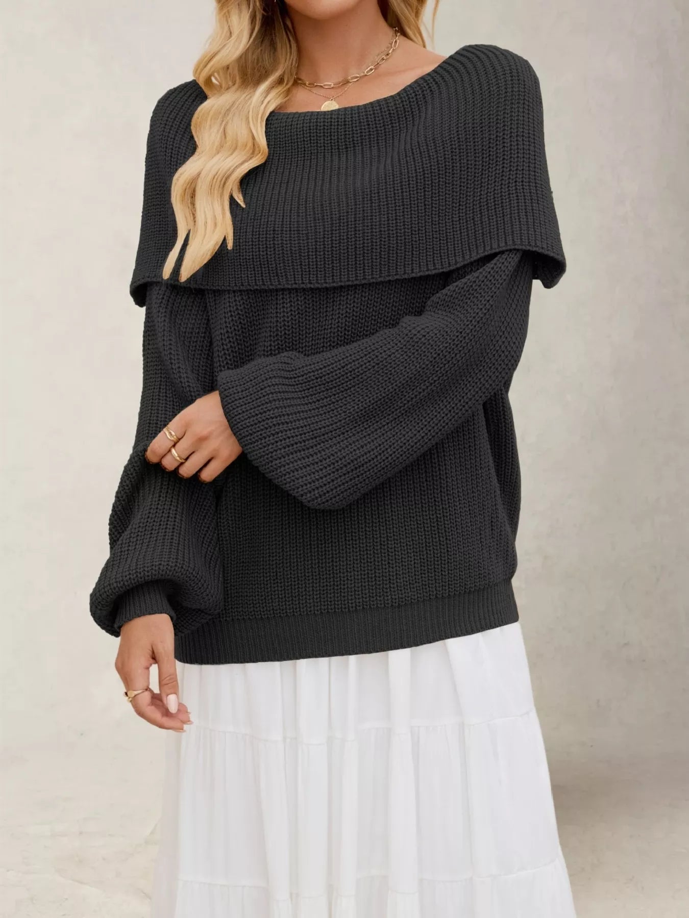 Trendsi Off-Shoulder Long Sleeve Sweater -