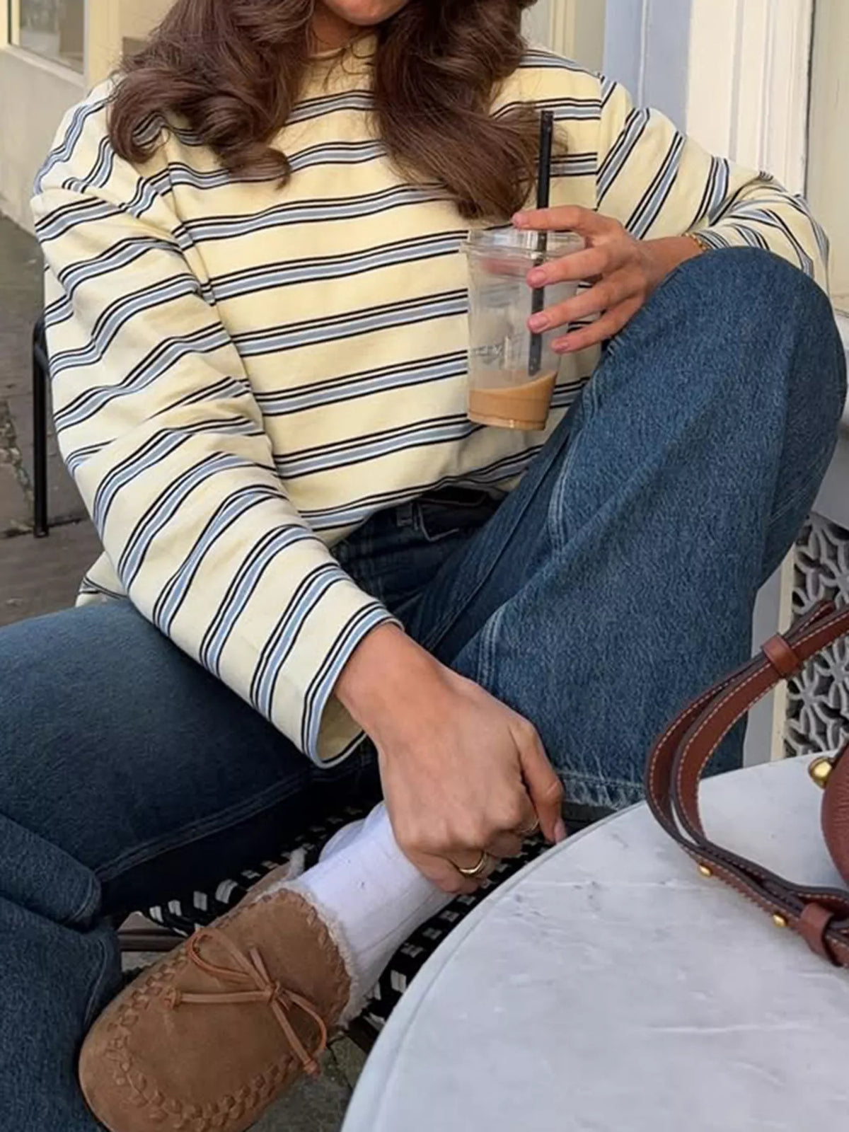Oversized Striped Long-Sleeve T-Shirt, front view