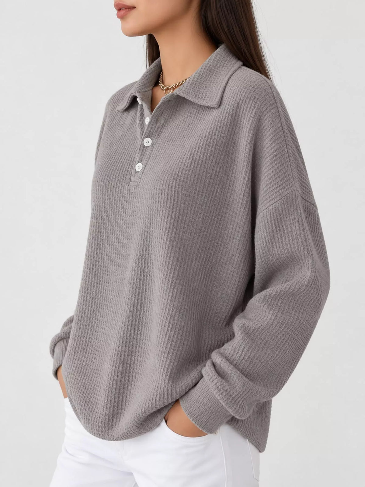 Waffle Knit Quarter-Button Polo T-Shirt — side view
