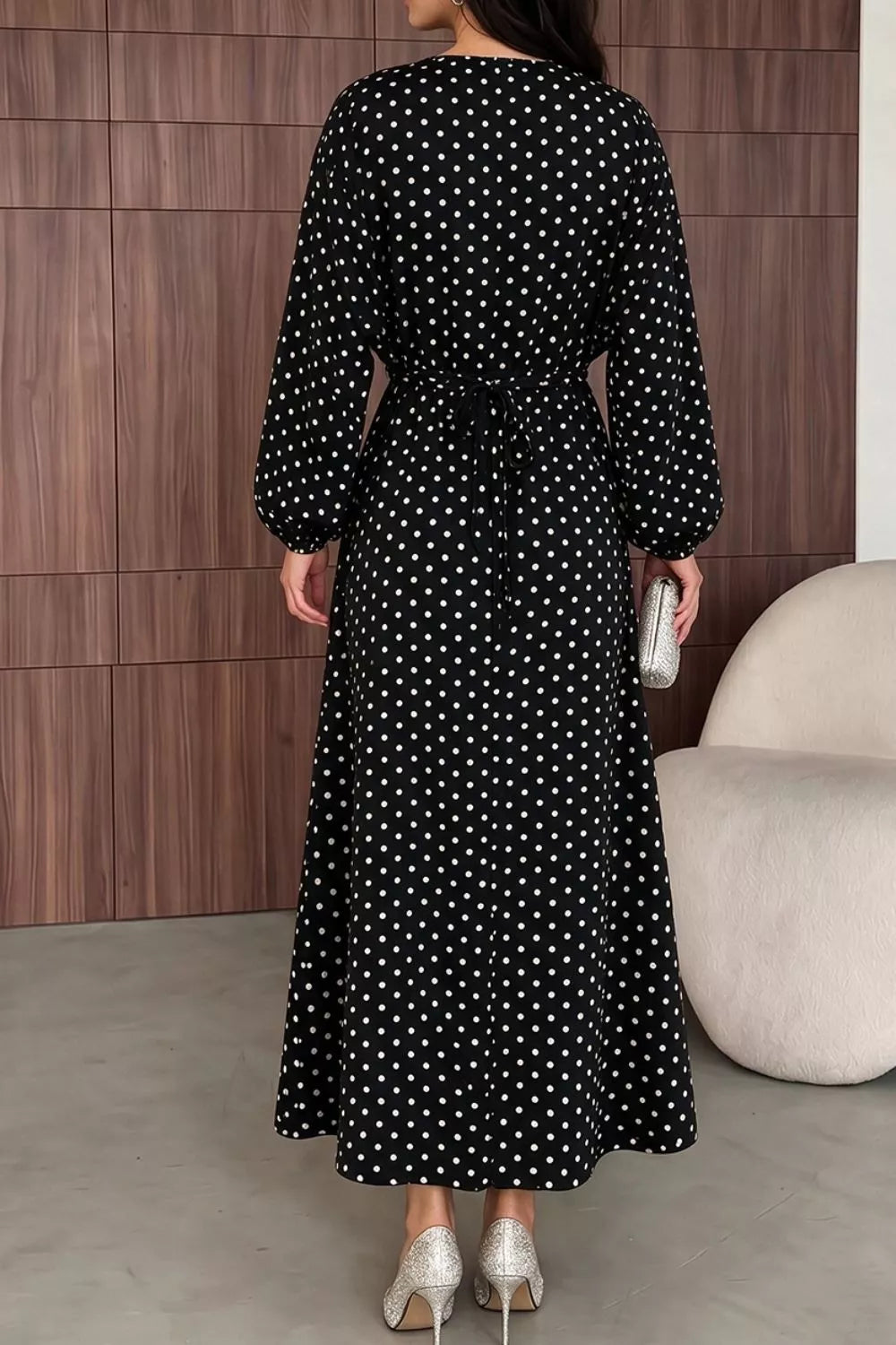 Polka dot long sleeve maxi dress