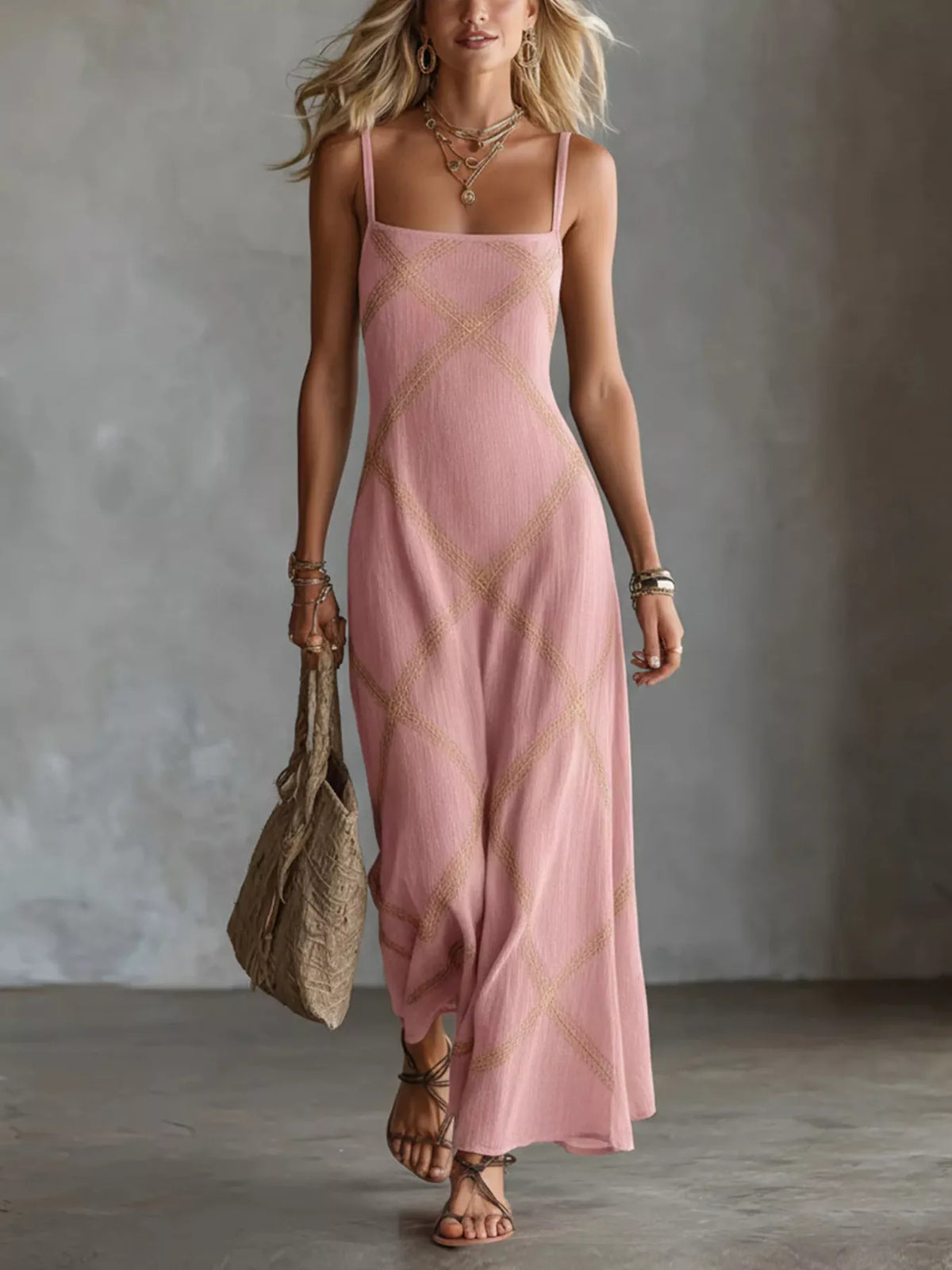 Black Square Neck Maxi Dress back view